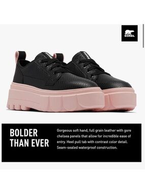 Sorel Caribou X Black & Pink Leather Platform Waterproof Shoes Size 6.5 NWT